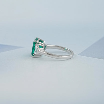 Green Emerald Cut With Trapezoid Diamond Ring Ring