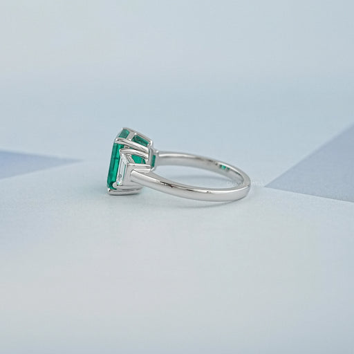 Green Emerald Cut With Trapezoid Diamond Ring Ring