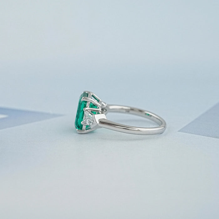 Three-Stone Emerald And Bullet Cut Diamond Ring Ring
