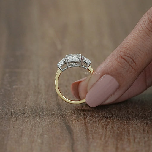Three Stone Radiant And Trapezoid Lab Diamond Ring Ring