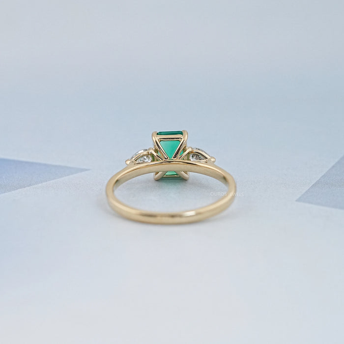 Emerald Gemstone And Pear Diamond Trio Engagement Ring Rings