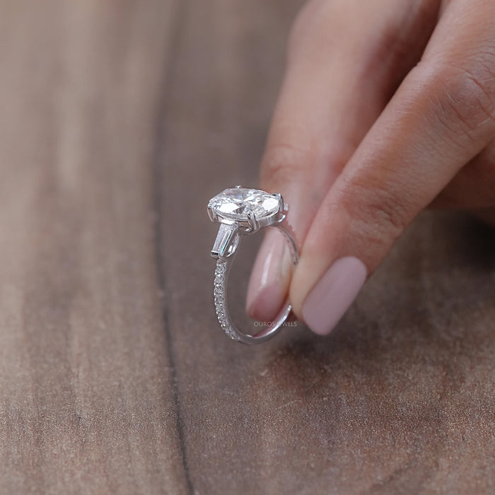 Oval Cut Three Stone Accent Diamond Engagement Ring Ring