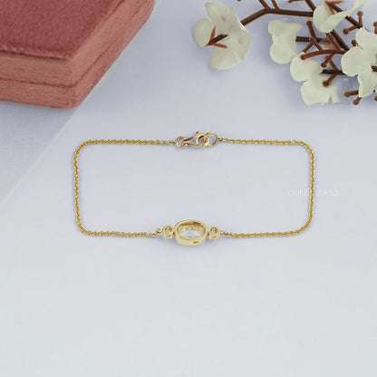 Three Stone Rose Cut Oval Bezel Chain Bracelet Bracelet
