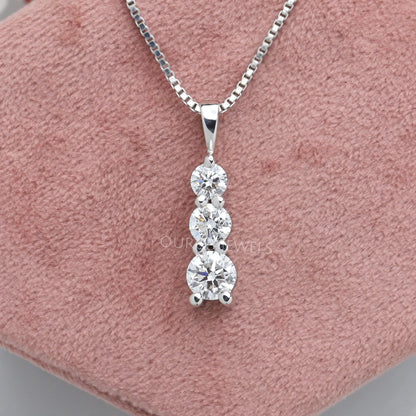 3 Stone Round Cut Lab Diamond Bar Pendant Necklaces