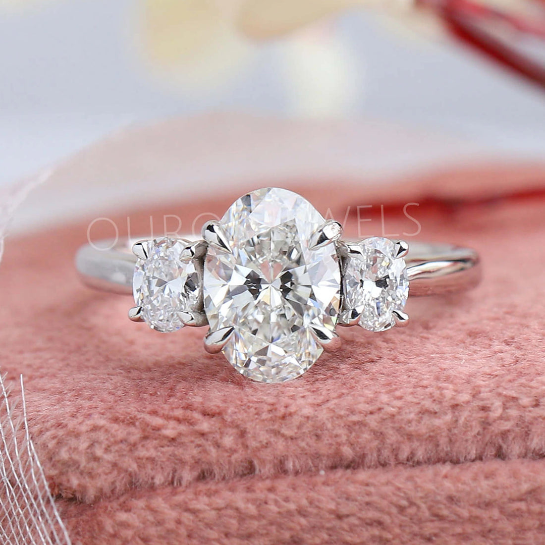 Oval Cut Lab Grown Diamond Three Stone Engagement Ring