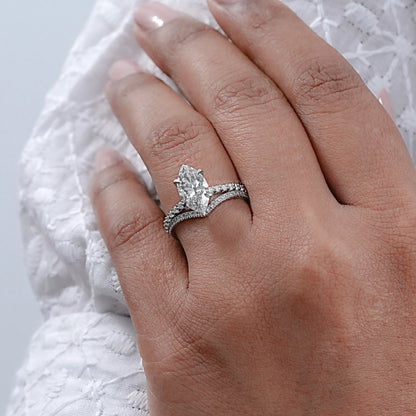 Marquise Lab Diamond Solitaire Accent Bridal Ring Set Rings