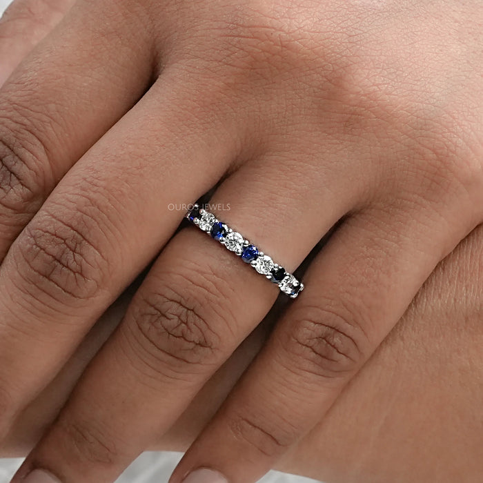 Blue Sapphire And Diamond Wedding Band Ring