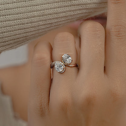 Two Stone Accent Diamond Bypass Engagement Ring Ring