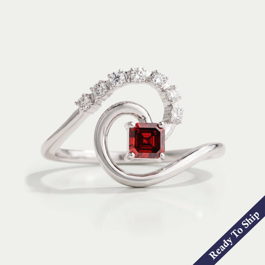 Red Asscher Diamond Tourbillon Ring