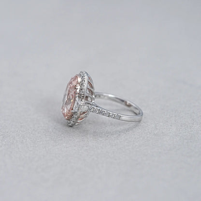 Trapezoid With Pink Oval Accent Halo Diamond Ring Rings