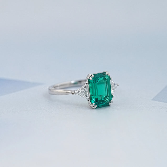 Emerald And Triangle Cut Trio Engagement Ring Rings