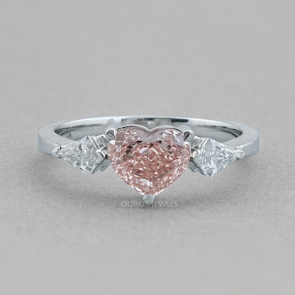 3 Stone Pink Heart Cut Diamond Engagement Ring Ring