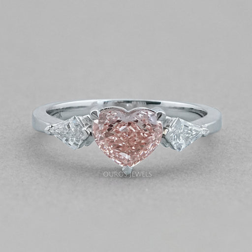 3 Stone Pink Heart Cut Diamond Engagement Ring Ring