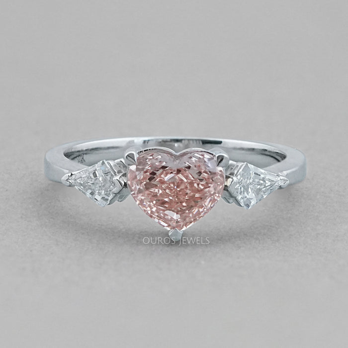 3 Stone Pink Heart Cut Diamond Engagement Ring Ring