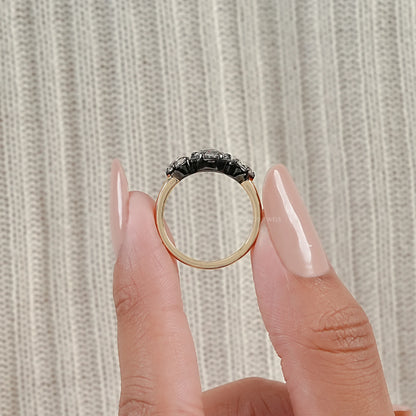 Rose Cut Round And Pear Diamond Engagement Ring Ring
