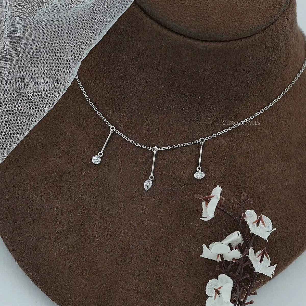 Trio Drill Lab Diamond Bar Charm Necklace Necklaces