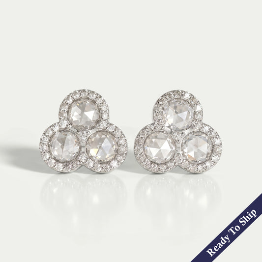 Trio Rosenschliff Runde Diamant-Halo-Ohrstecker