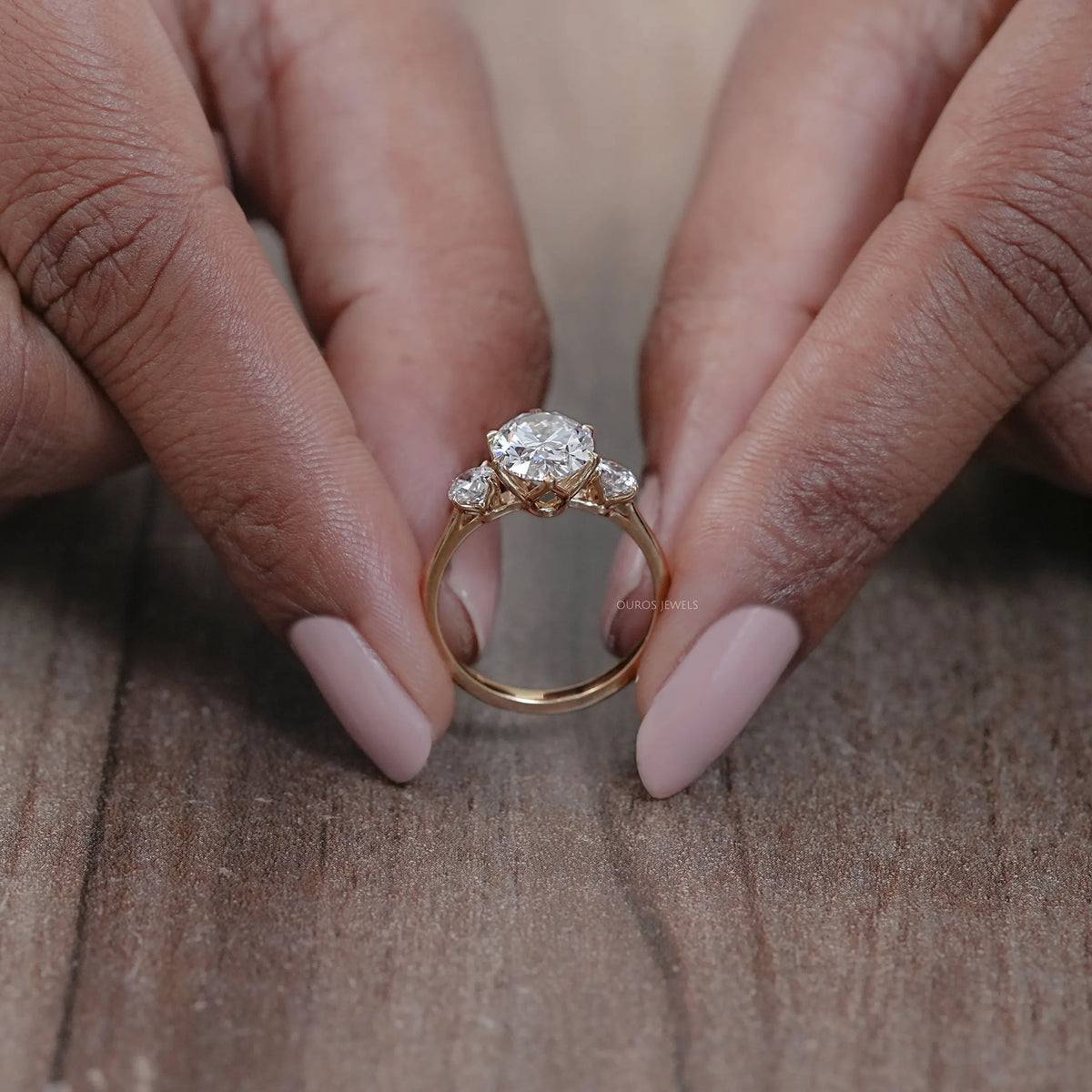 Three Stone Oval Cut Lab Grown Diamond Engagement Ring Ring
