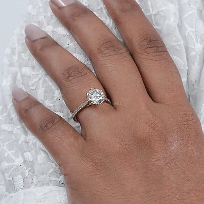 Round Cut Lab Diamond Tulip Engagement Ring