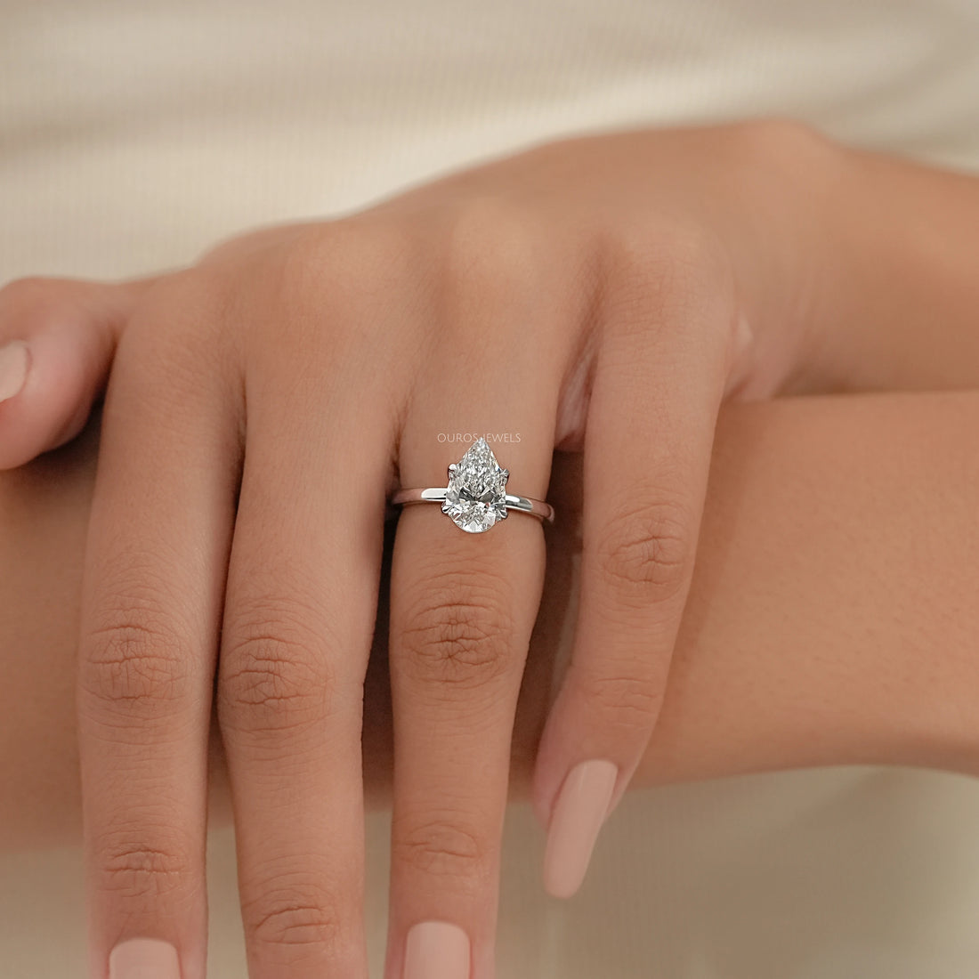 Tulip Set Hidden Halo Pear Cut Engagement Ring Ring