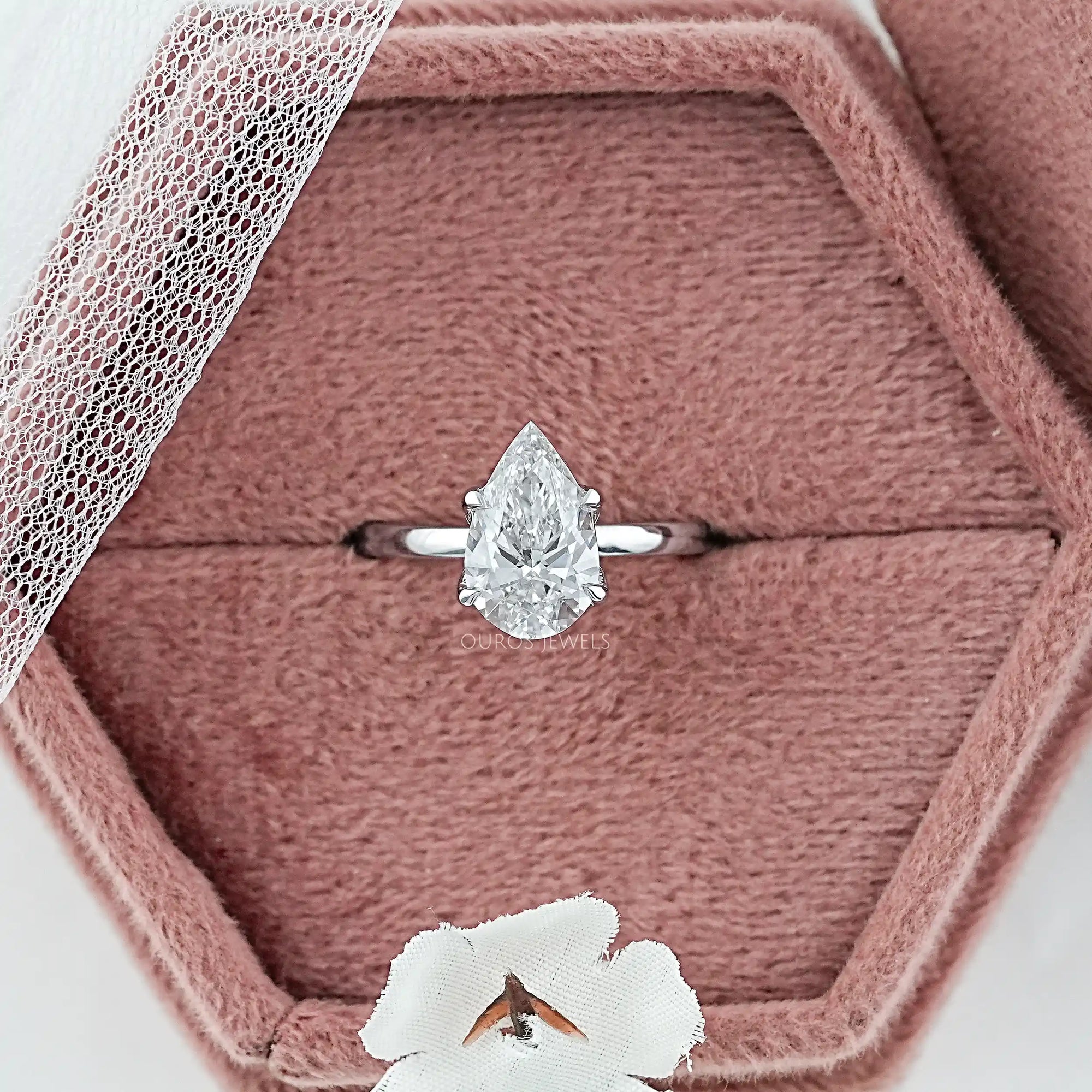 Tulip Set Hidden Halo Pear Cut Engagement Ring Ring