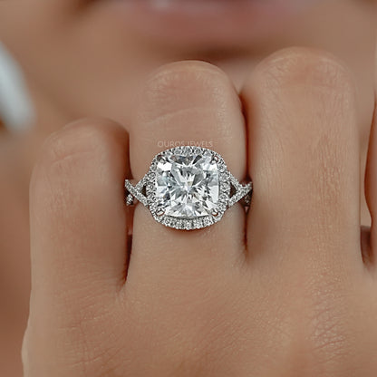 Twisted Square Cushion Cut Hidden Halo Ring Rings