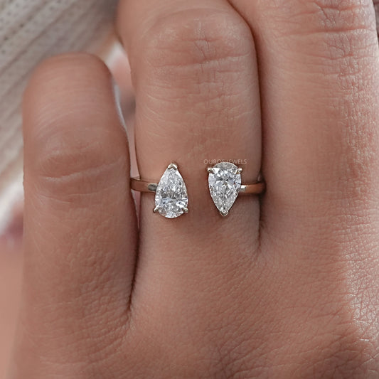 Two Stone Pear Lab Diamond Toi Et Moi Open Cuff Ring