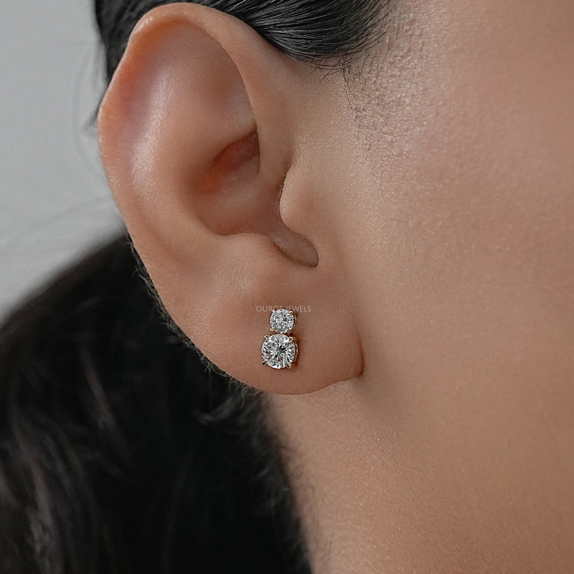Round Lab Diamond Dual Stud Earrings Earrings