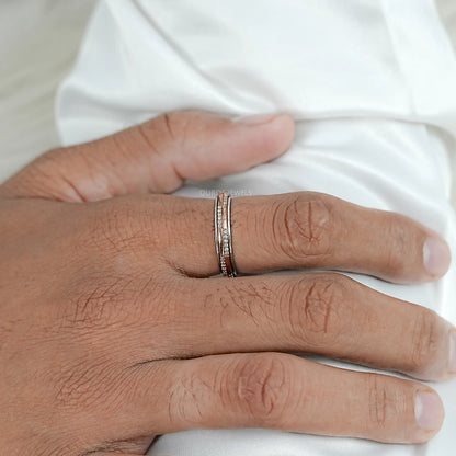 Two Tone Round Diamond Men's Band Ring