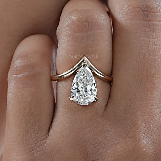 V Shape Pear Cut Lab Diamond Solitaire Engagement Ring Rings