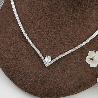 V - Shape Pear Diamond Drop Tennis Neckalce