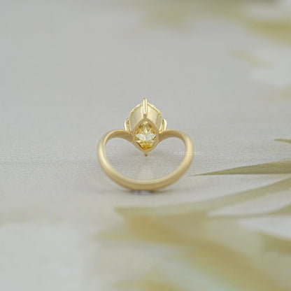 Yellow Old Mine Marquise Diamond V Shape Solitaire Ring Rings