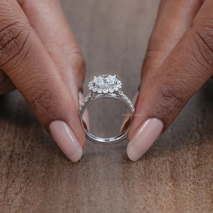 Old European Round Cut Accent Halo Engagement Ring Ring