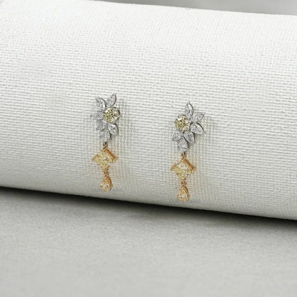 Yellow And White Diamond Floral Drop Earrings Earrings