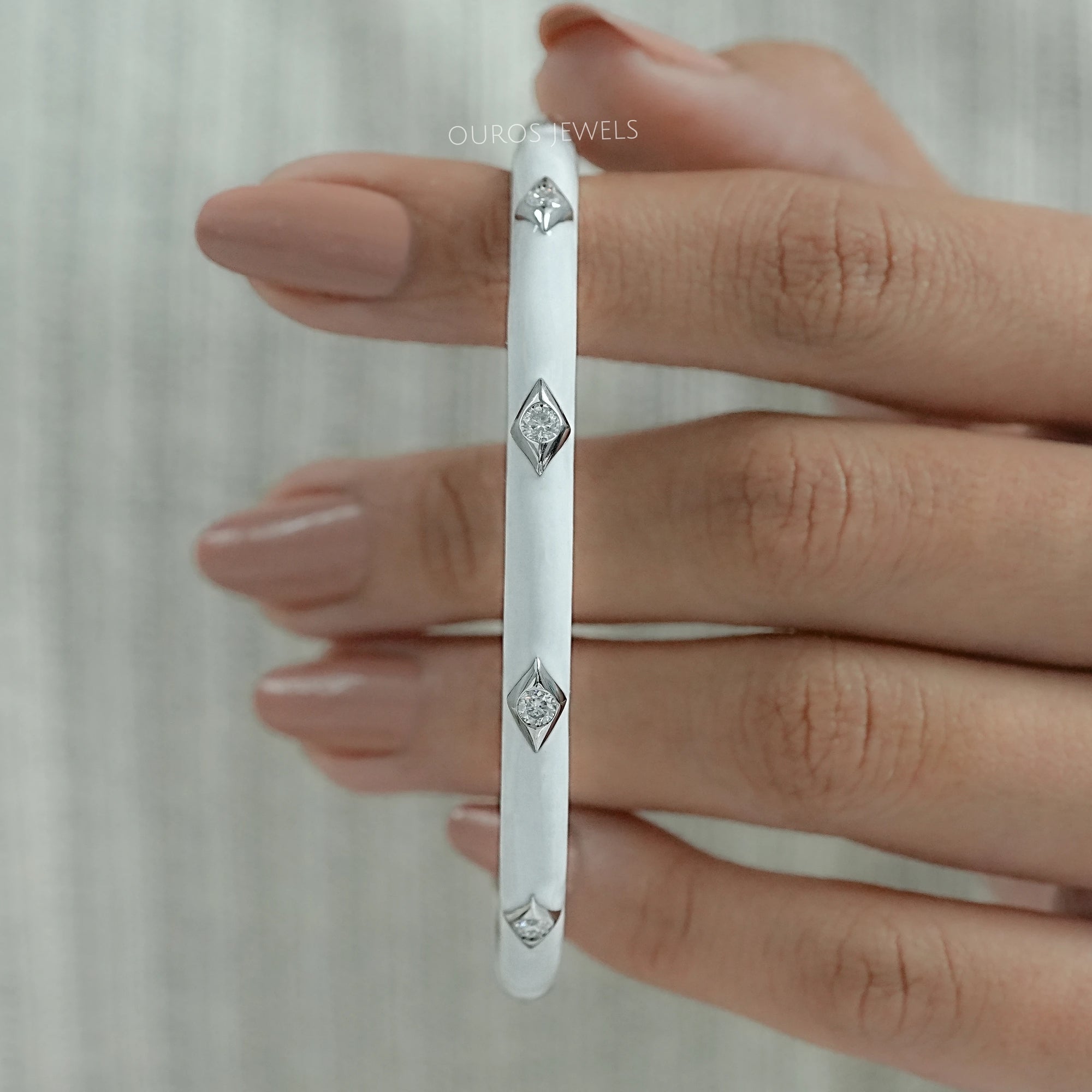 White Enamel Round Lab Diamond Bangle Bracelet
