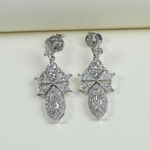 Step Cut Oval Diamond Cluster Dangle Drop Earrings