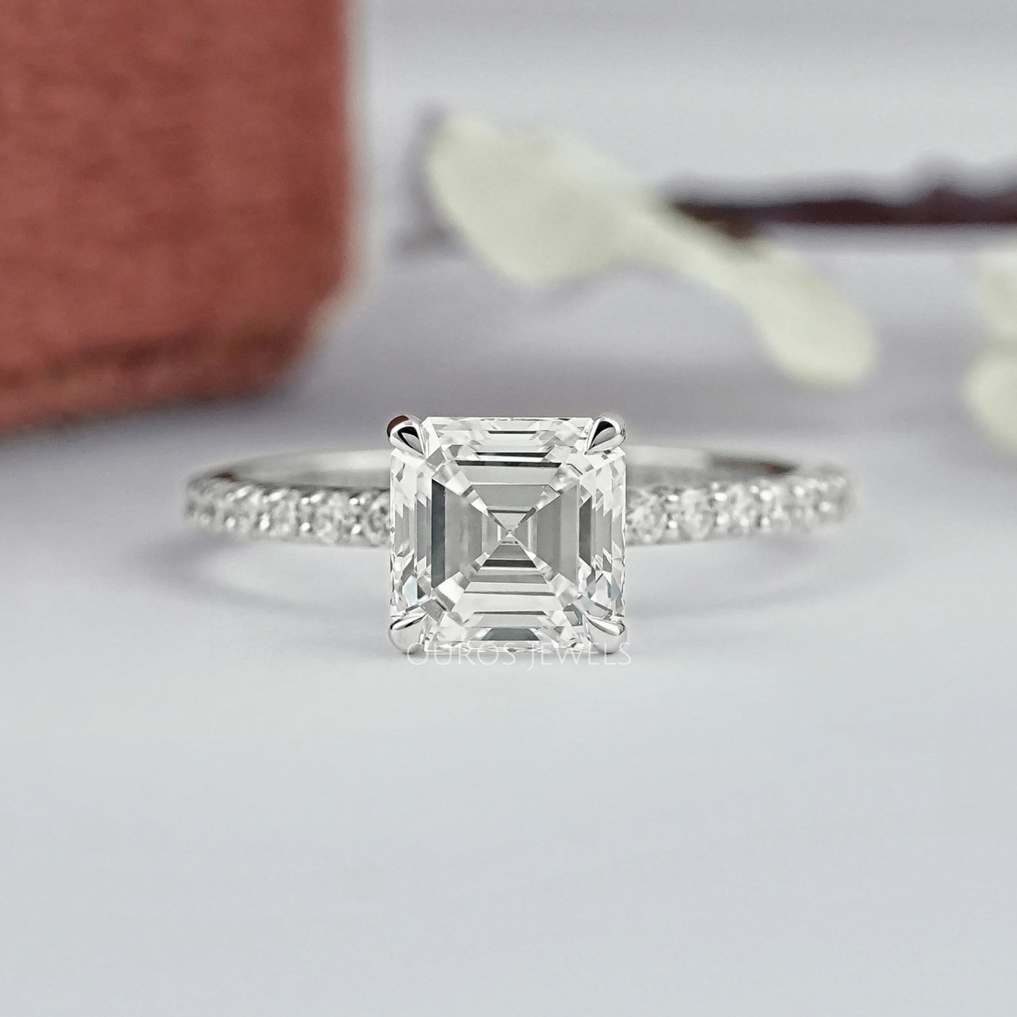 Asscher Lab Diamond Hidden Halo Accent Ring