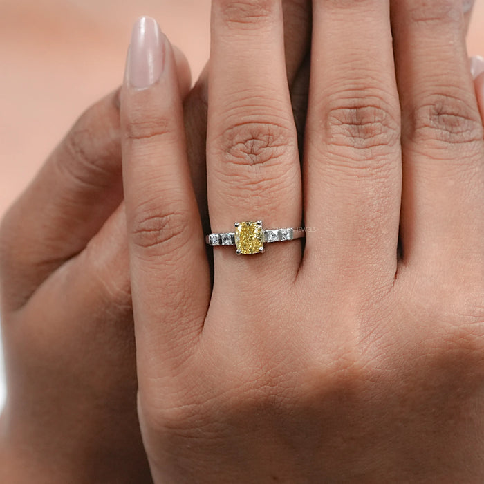 Yellow Cushion Lab Diamond Engagement Ring Rings