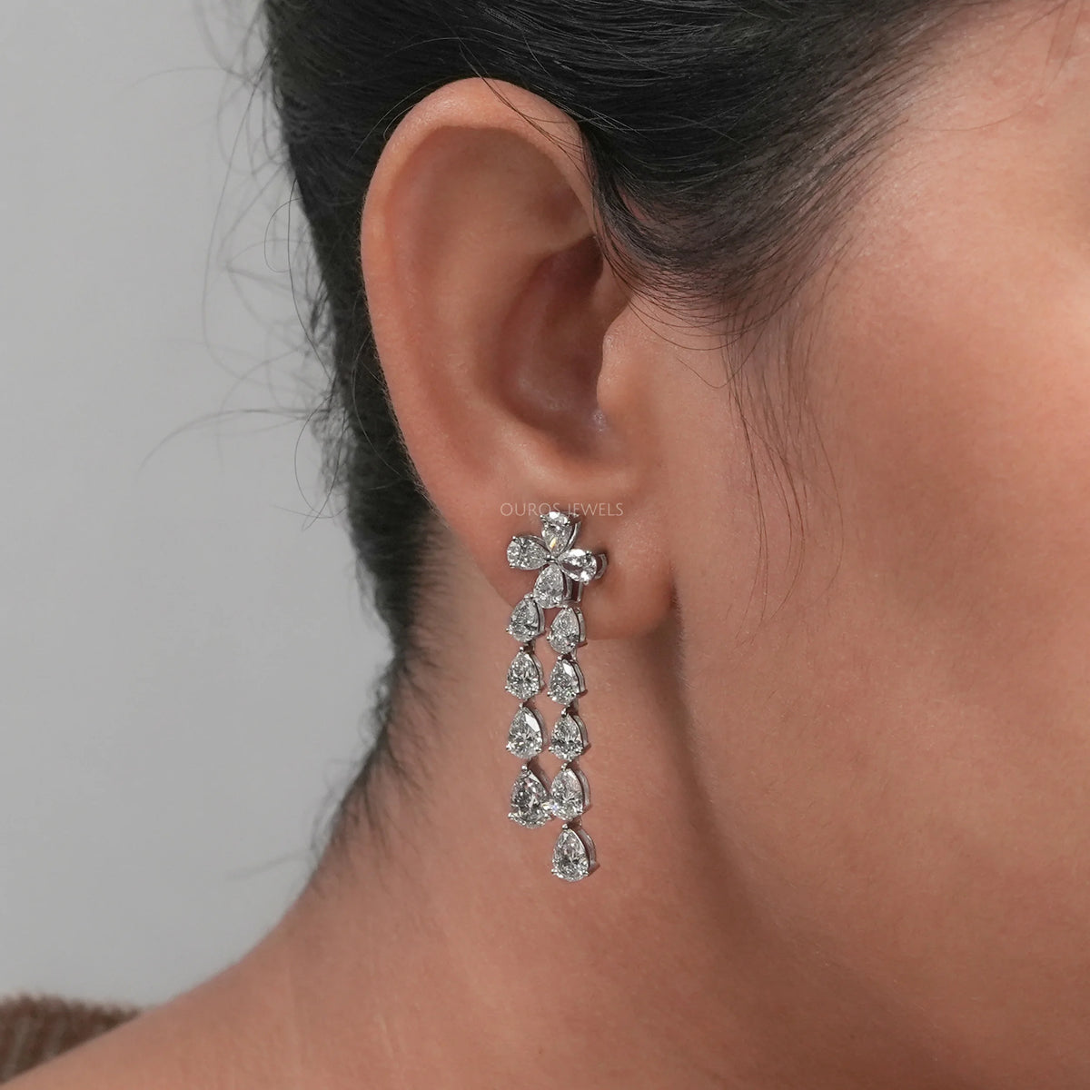 Pear Shape Diamond Dangle Earrings in 18K White Gold Earrings