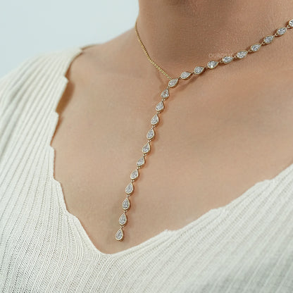 Pear Cut Bezel Y Shape Diamond Necklace Necklaces
