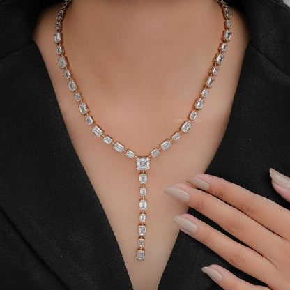 Emerald Lab Diamond Y Lariat Necklace