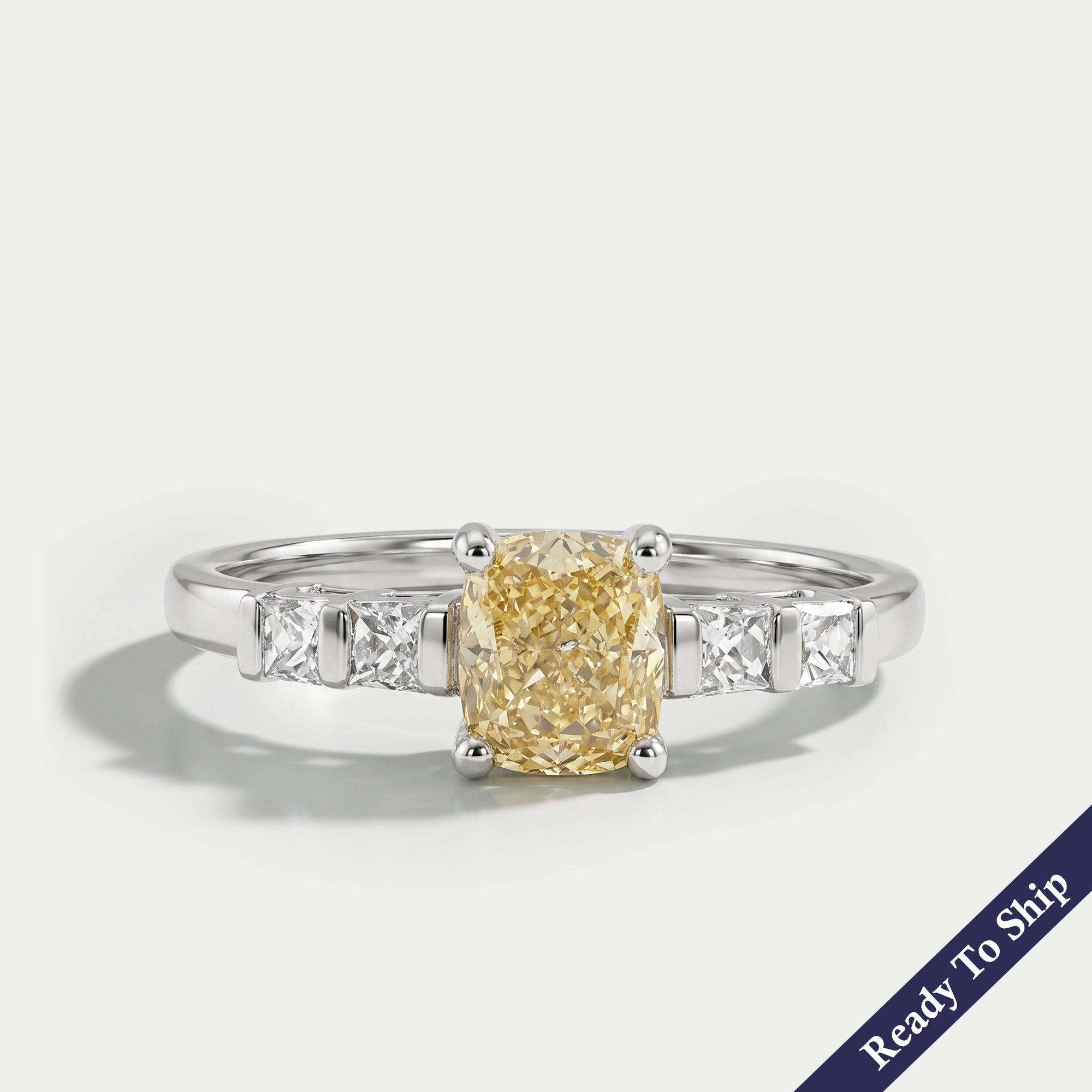 Yellow Cushion Lab Diamond Engagement Ring Rings
