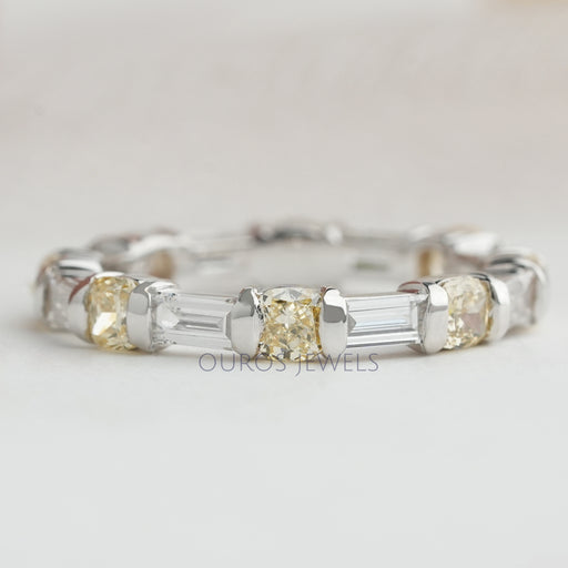 Yellow Cushion And Baguette Cut Lab Diamond Eternity Wedding Band