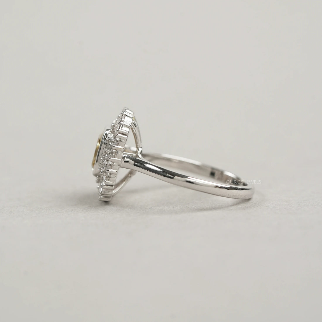 Yellow Cushion Cut Bezel Set Cluster Diamond Ring