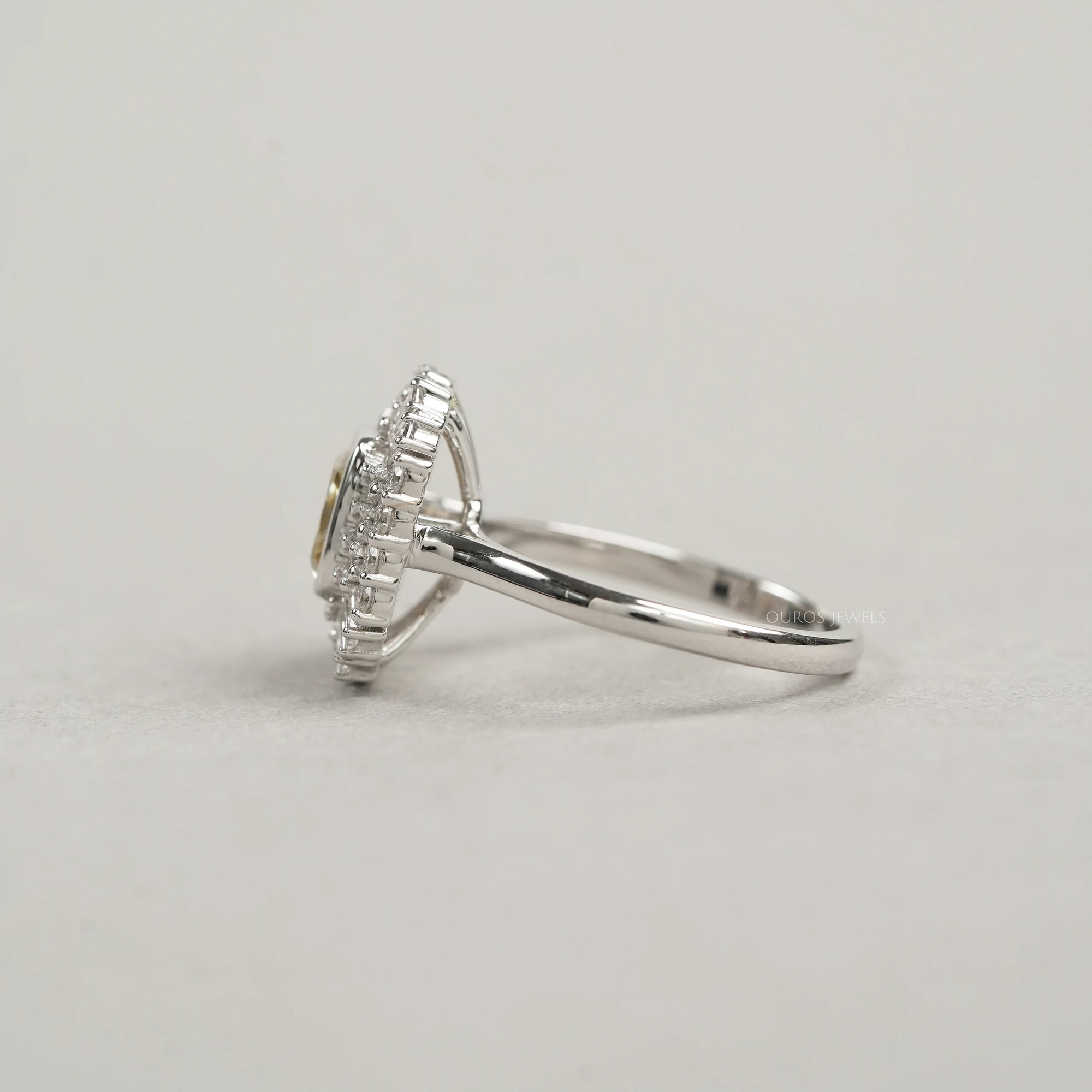 Yellow Cushion Cut Bezel Set Cluster Diamond Ring