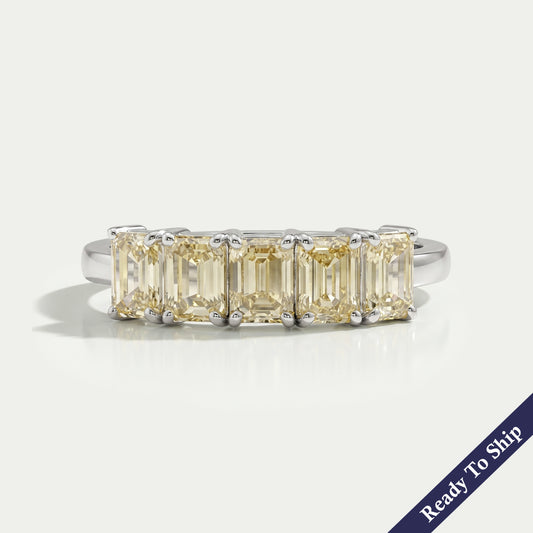 5 Stone Yellow Emerald Cut Wedding Ring