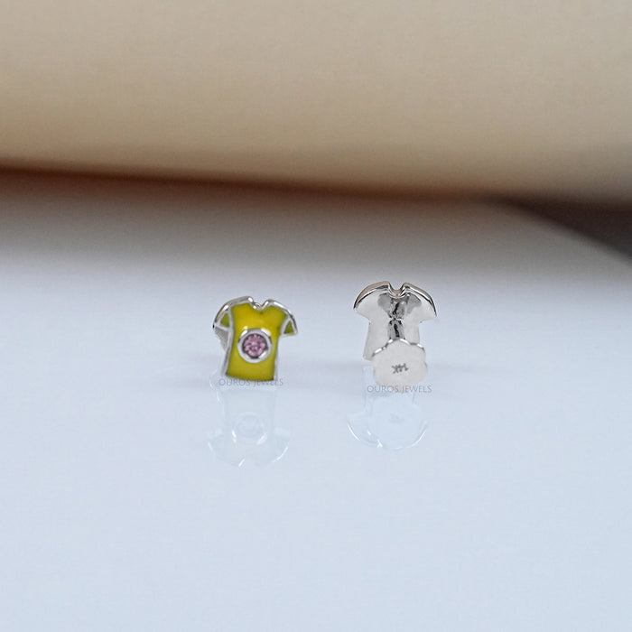 Pink Lab Diamond Yellow Enamel T shirt Stud For Kids
