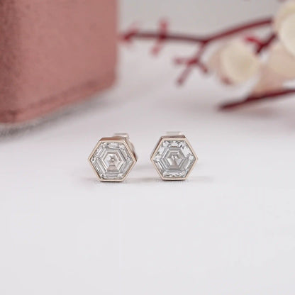 Hexagon Bezel Set Stud Earring