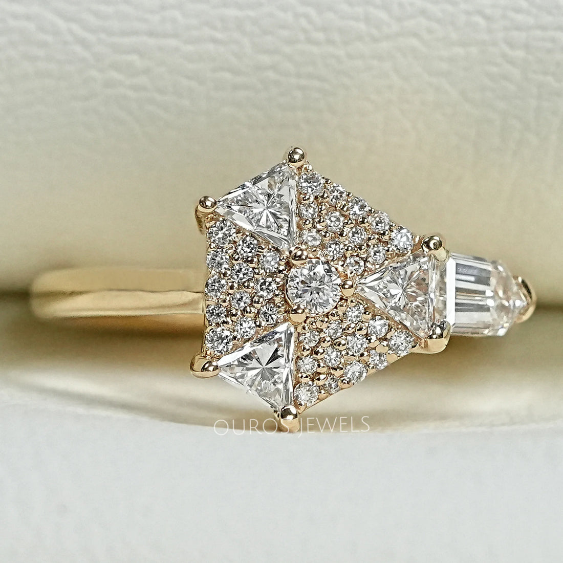 Step Cut Arrow And Round Lab Diamond Anniversary Ring