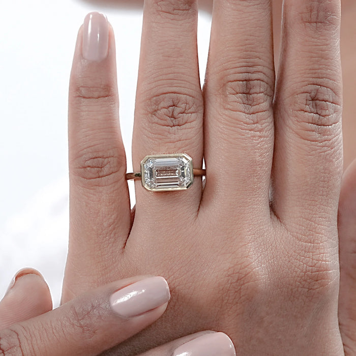 East West Bezel Emerald Diamond Engagement Ring Rings